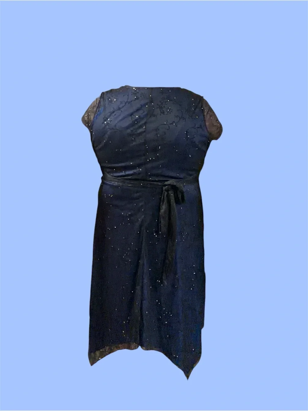 Studio 1940 Women’s 18 Navy Sparkle Asymmetrical Hem Dress - Picture 2 of 9